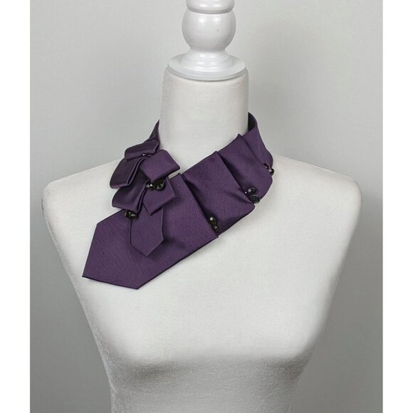 Ogsplosh Formal Beaded Ascot Tie Made From Repurposed Purple Necktie & Beads - Picture 5 of 7